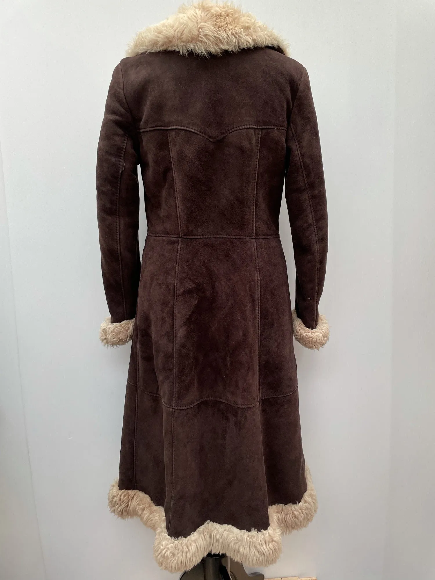 60s 70s Sheepskin Shearling Suede Coat - Size 8