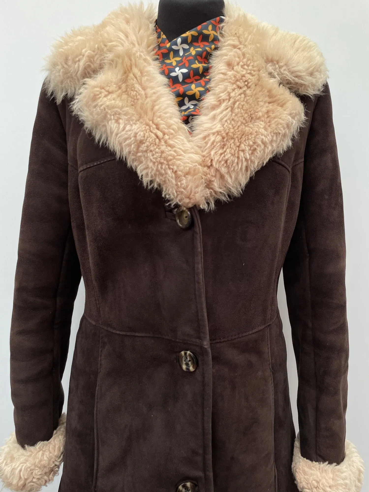 60s 70s Sheepskin Shearling Suede Coat - Size 8