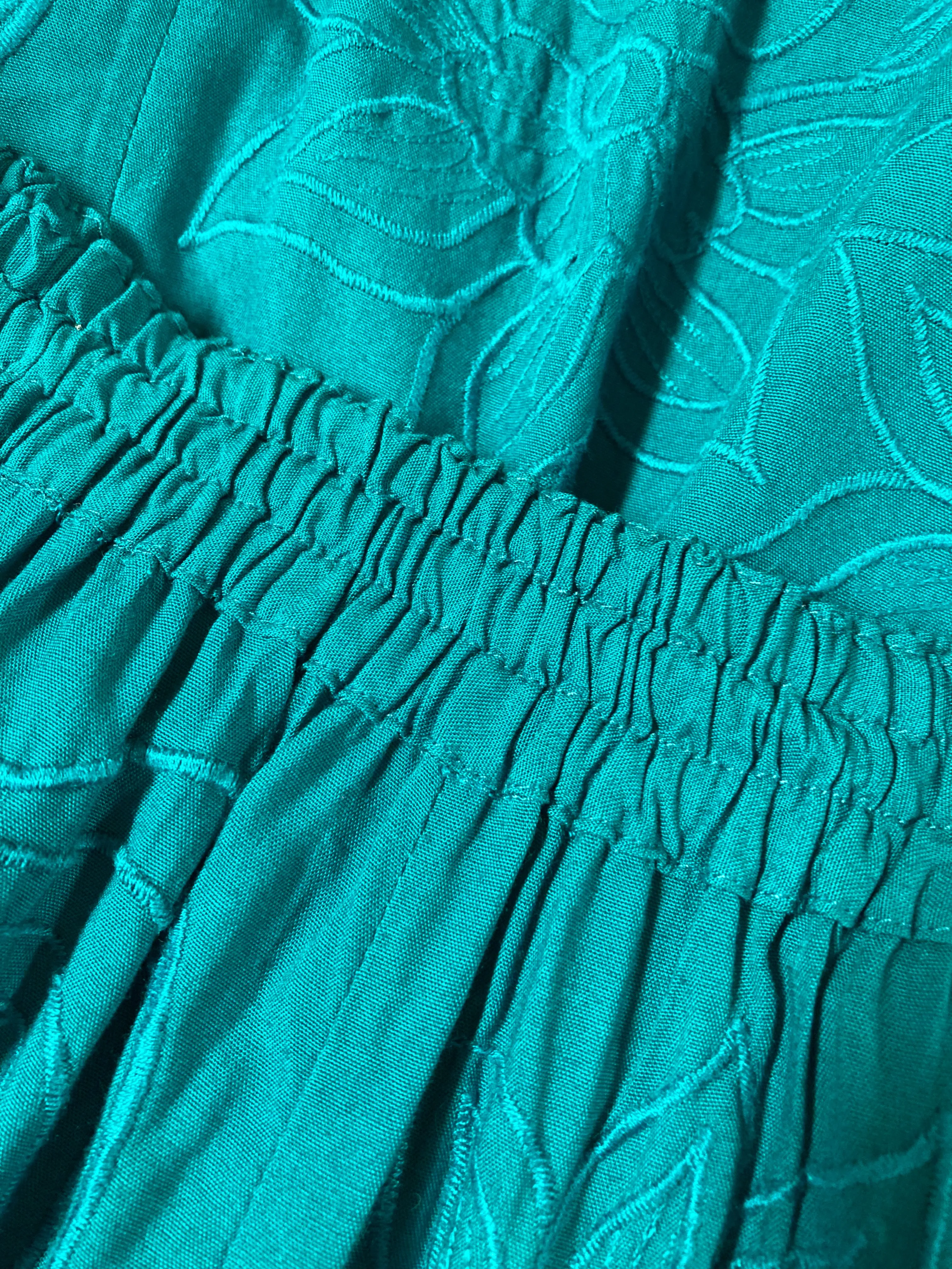 80s/90s Embroidered Rayon Skirt, Size O/S, Emerald Green Embroidered Skirt