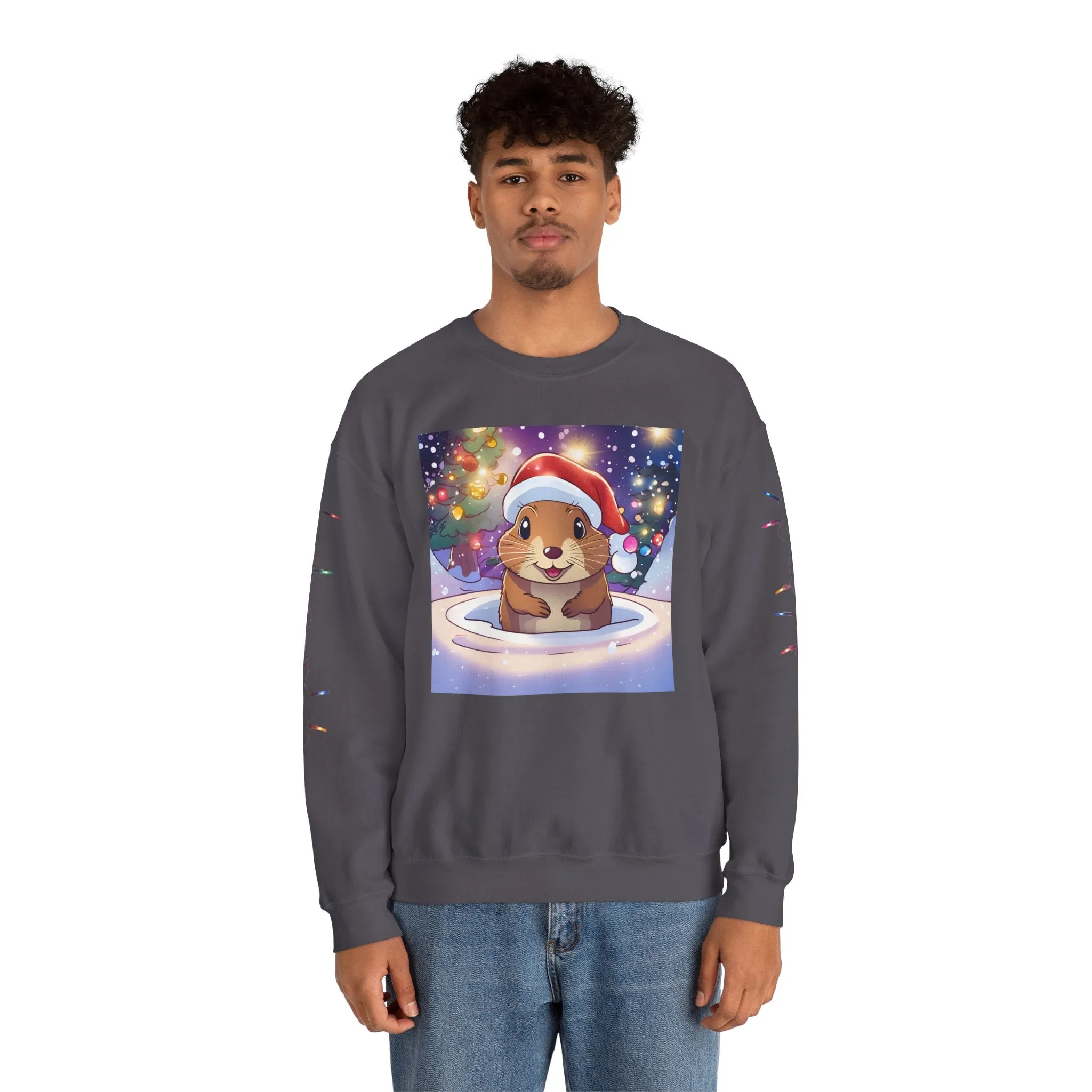 Adorable Christmas Otter Sweatshirt with Festive Lights