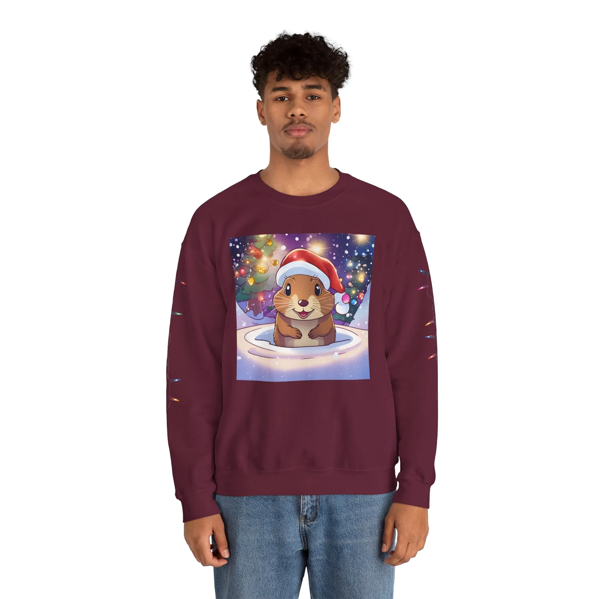 Adorable Christmas Otter Sweatshirt with Festive Lights