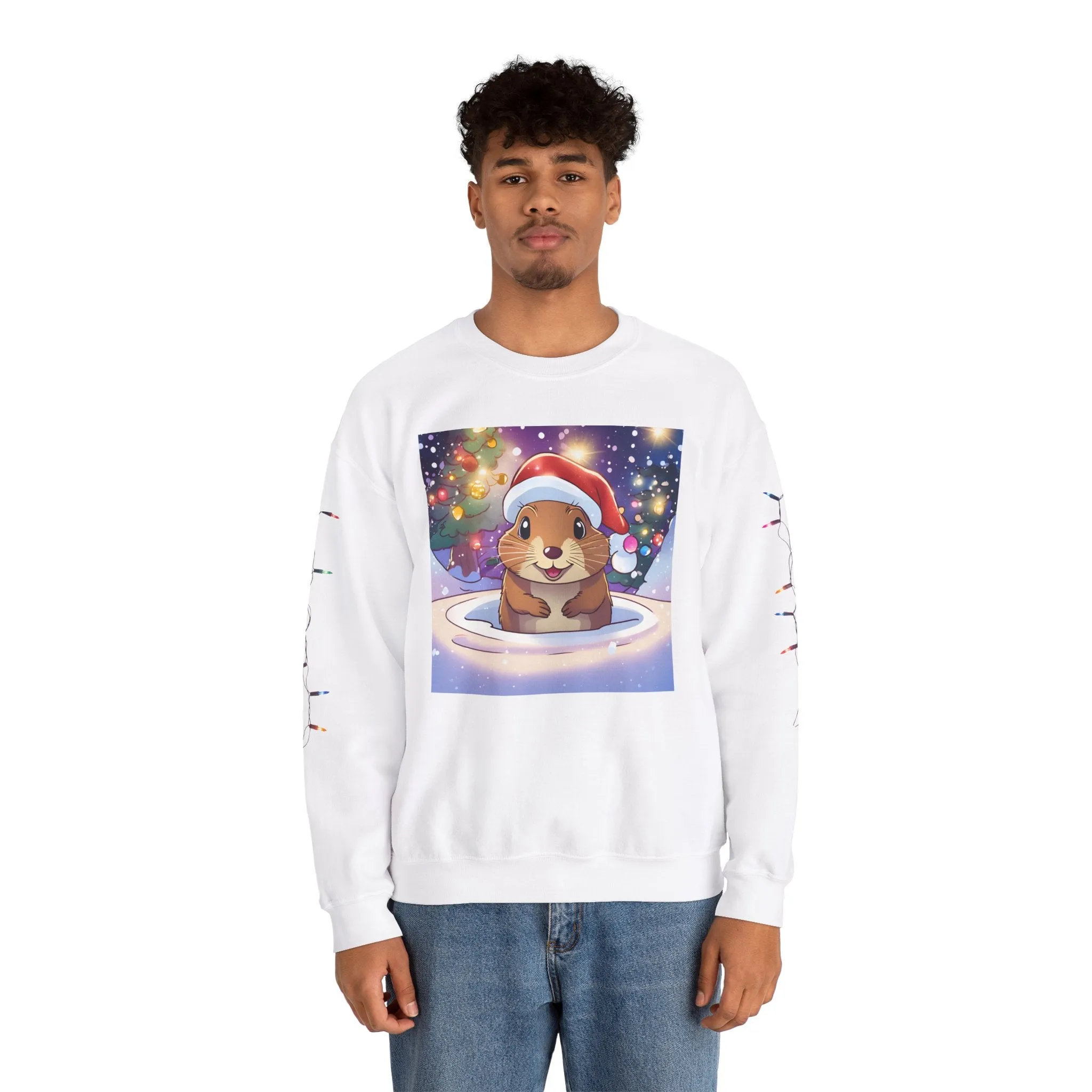 Adorable Christmas Otter Sweatshirt with Festive Lights