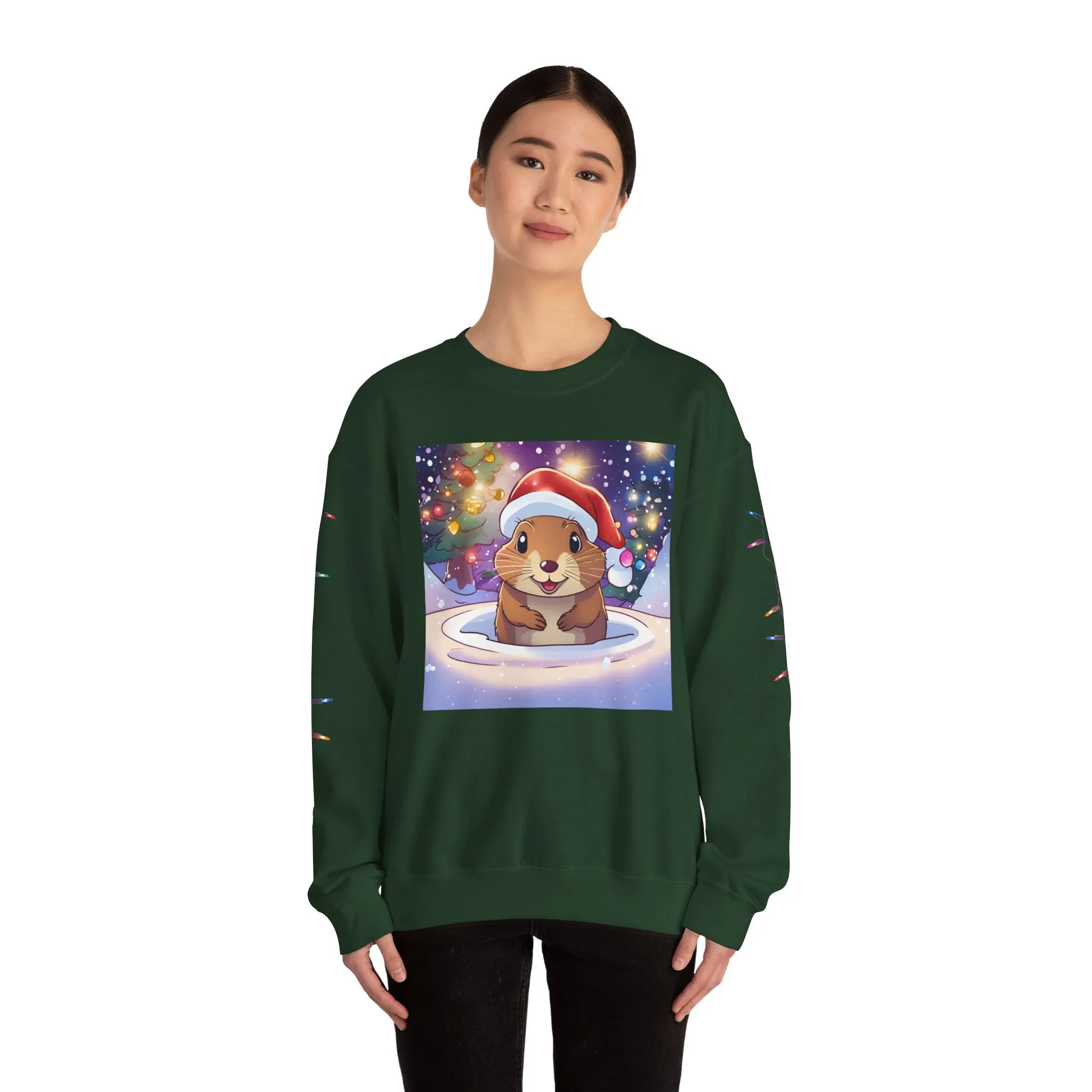 Adorable Christmas Otter Sweatshirt with Festive Lights
