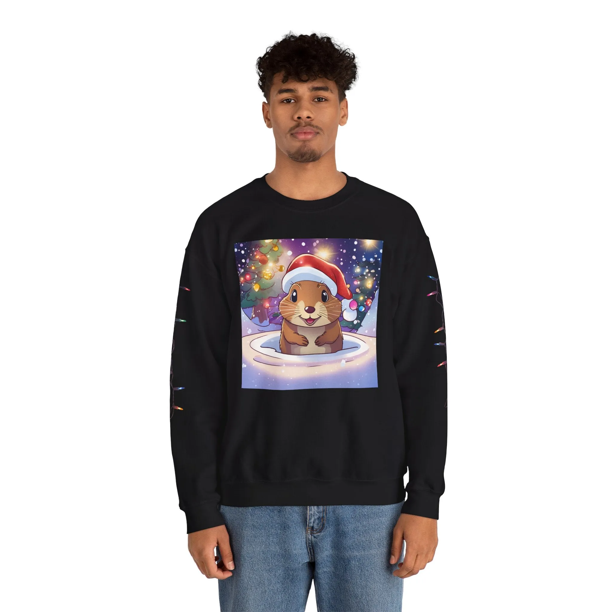 Adorable Christmas Otter Sweatshirt with Festive Lights