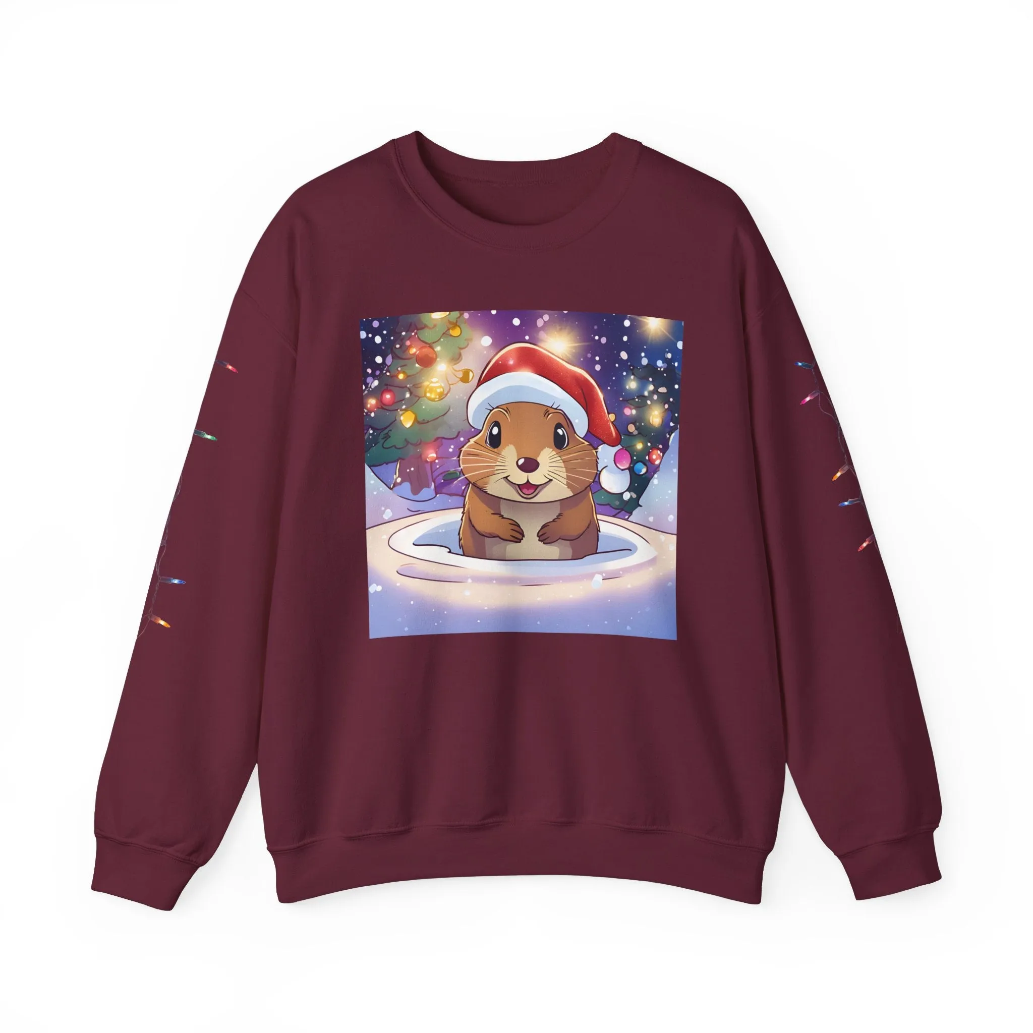 Adorable Christmas Otter Sweatshirt with Festive Lights