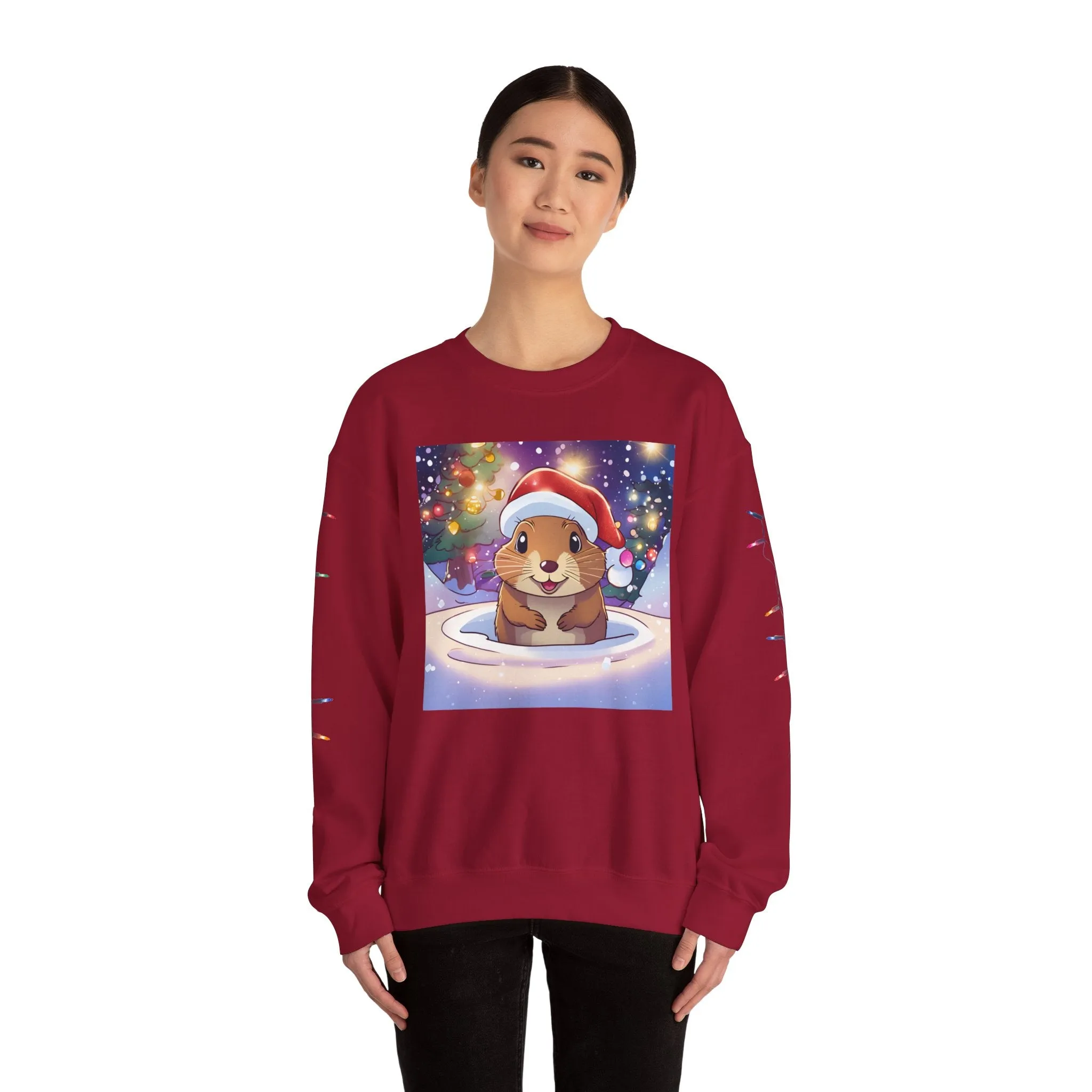Adorable Christmas Otter Sweatshirt with Festive Lights