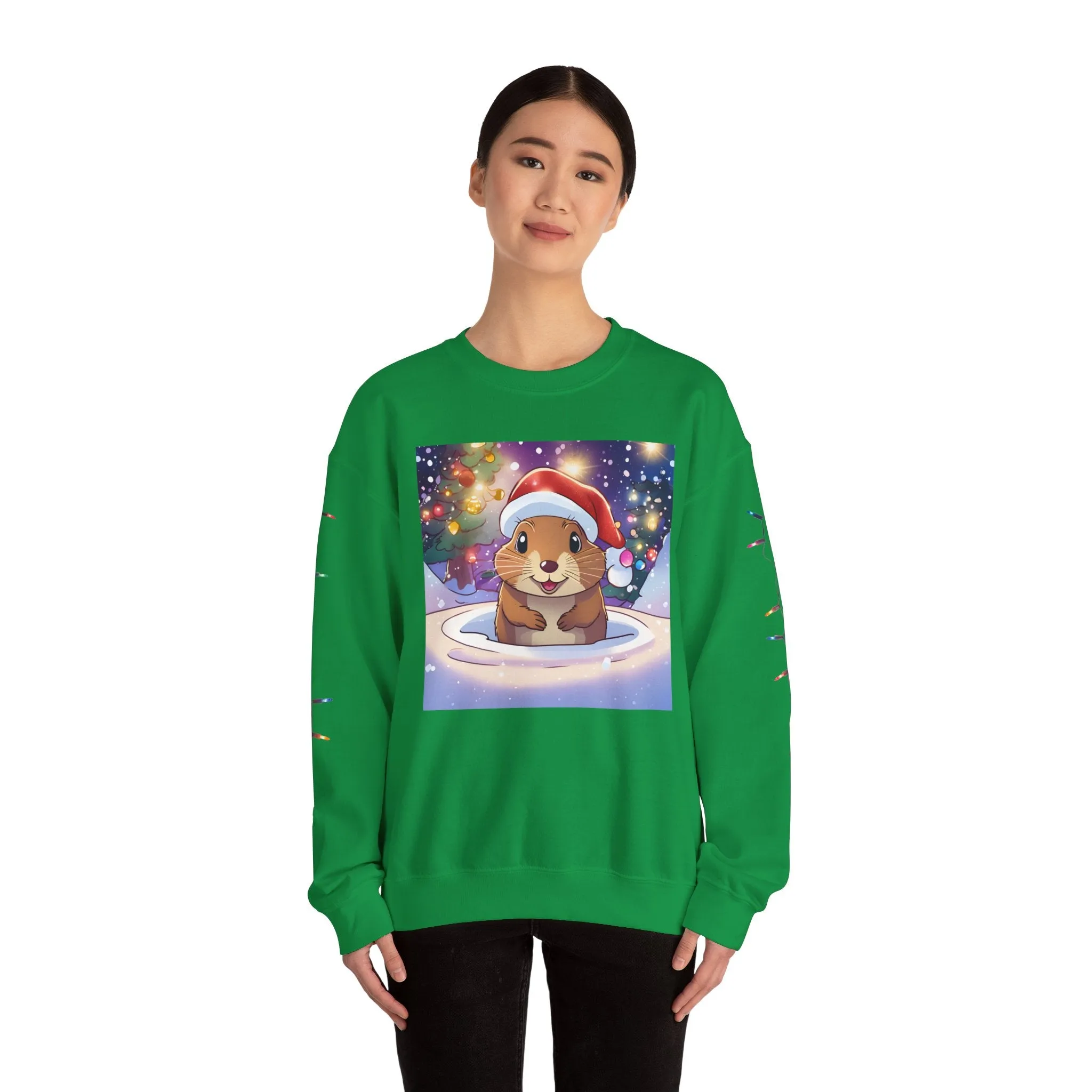 Adorable Christmas Otter Sweatshirt with Festive Lights
