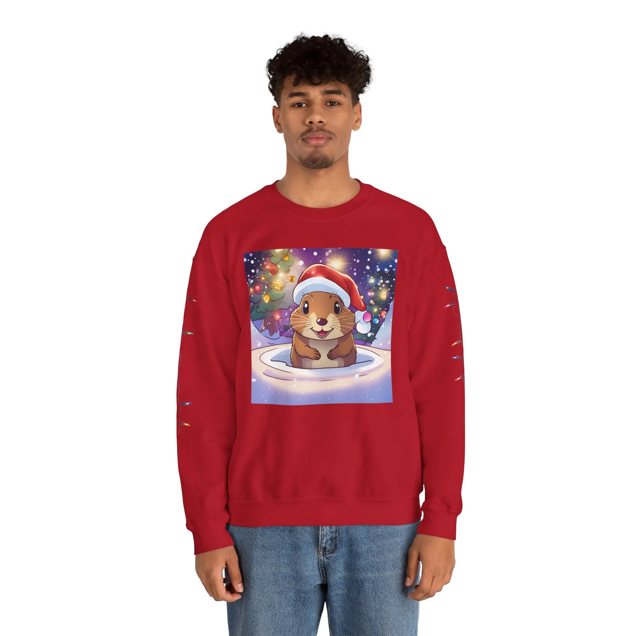 Adorable Christmas Otter Sweatshirt with Festive Lights
