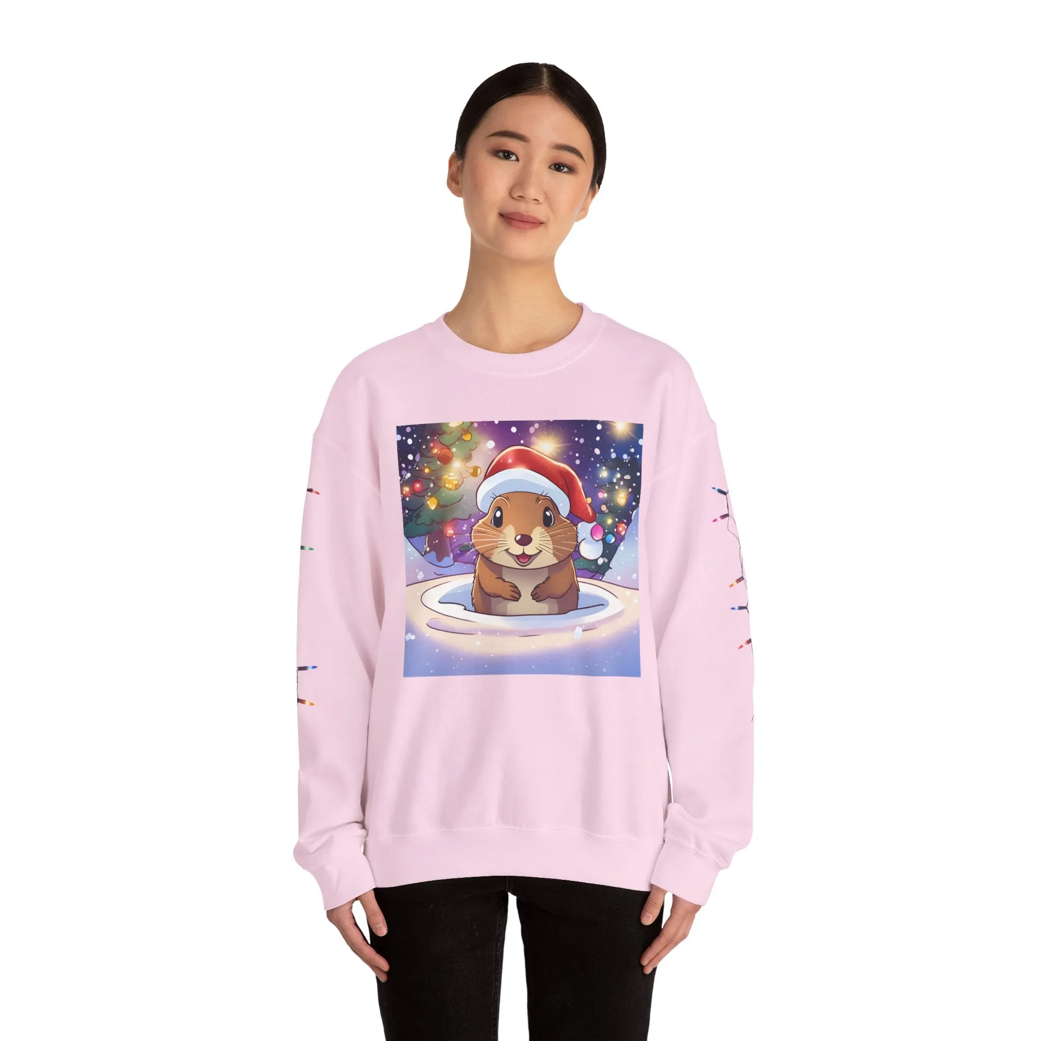 Adorable Christmas Otter Sweatshirt with Festive Lights
