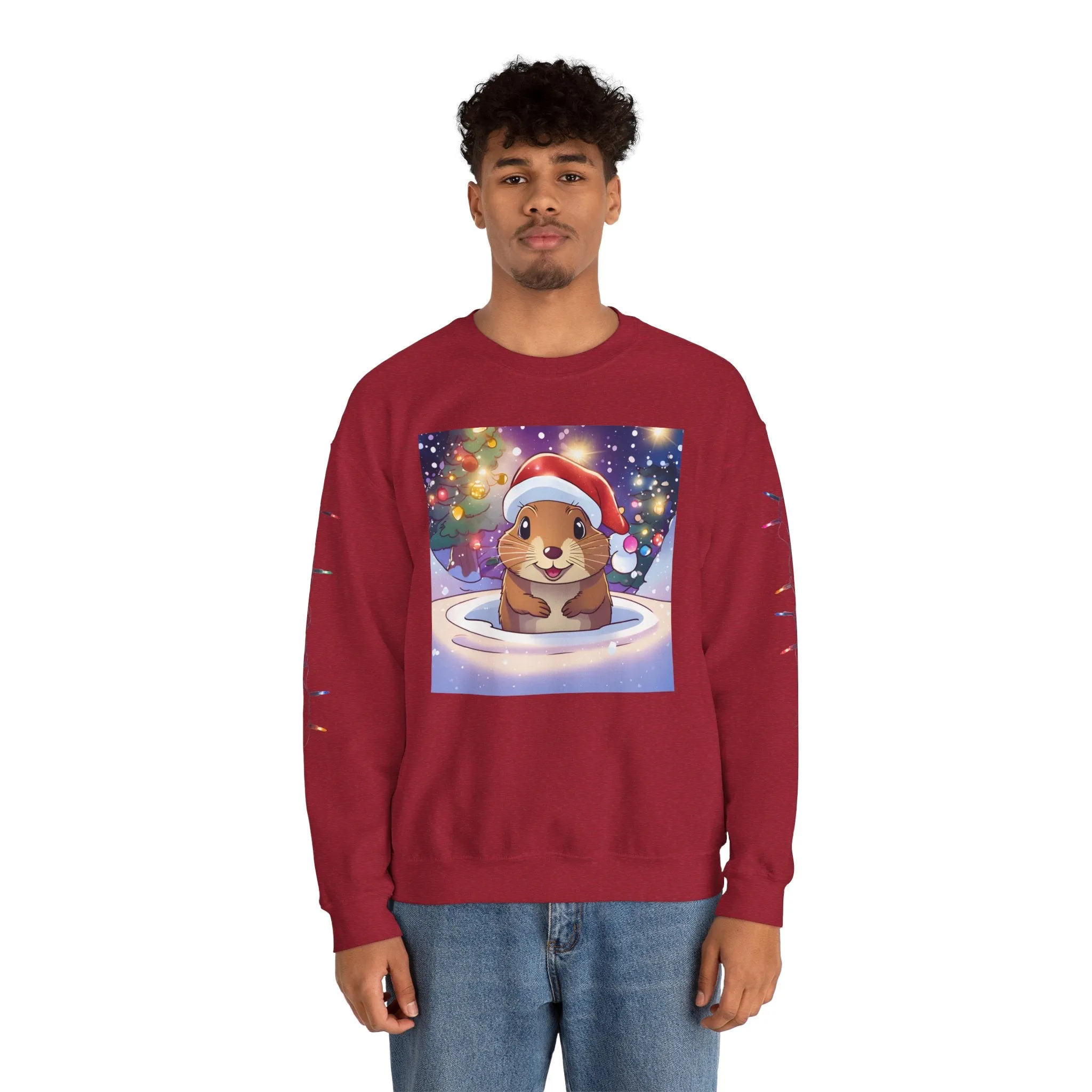Adorable Christmas Otter Sweatshirt with Festive Lights