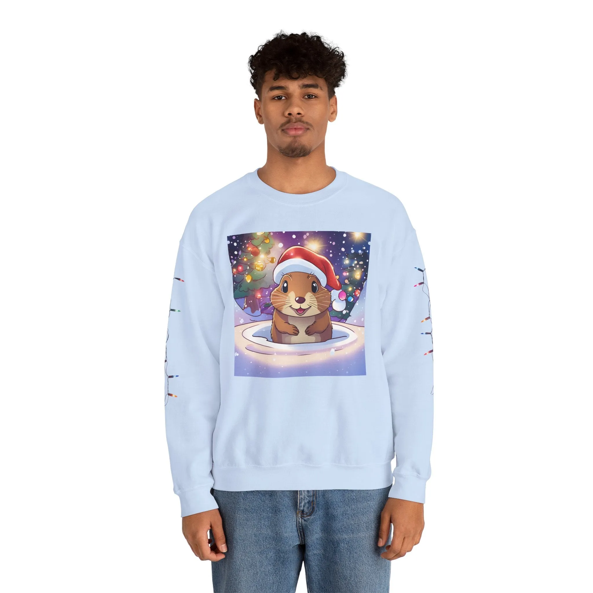 Adorable Christmas Otter Sweatshirt with Festive Lights
