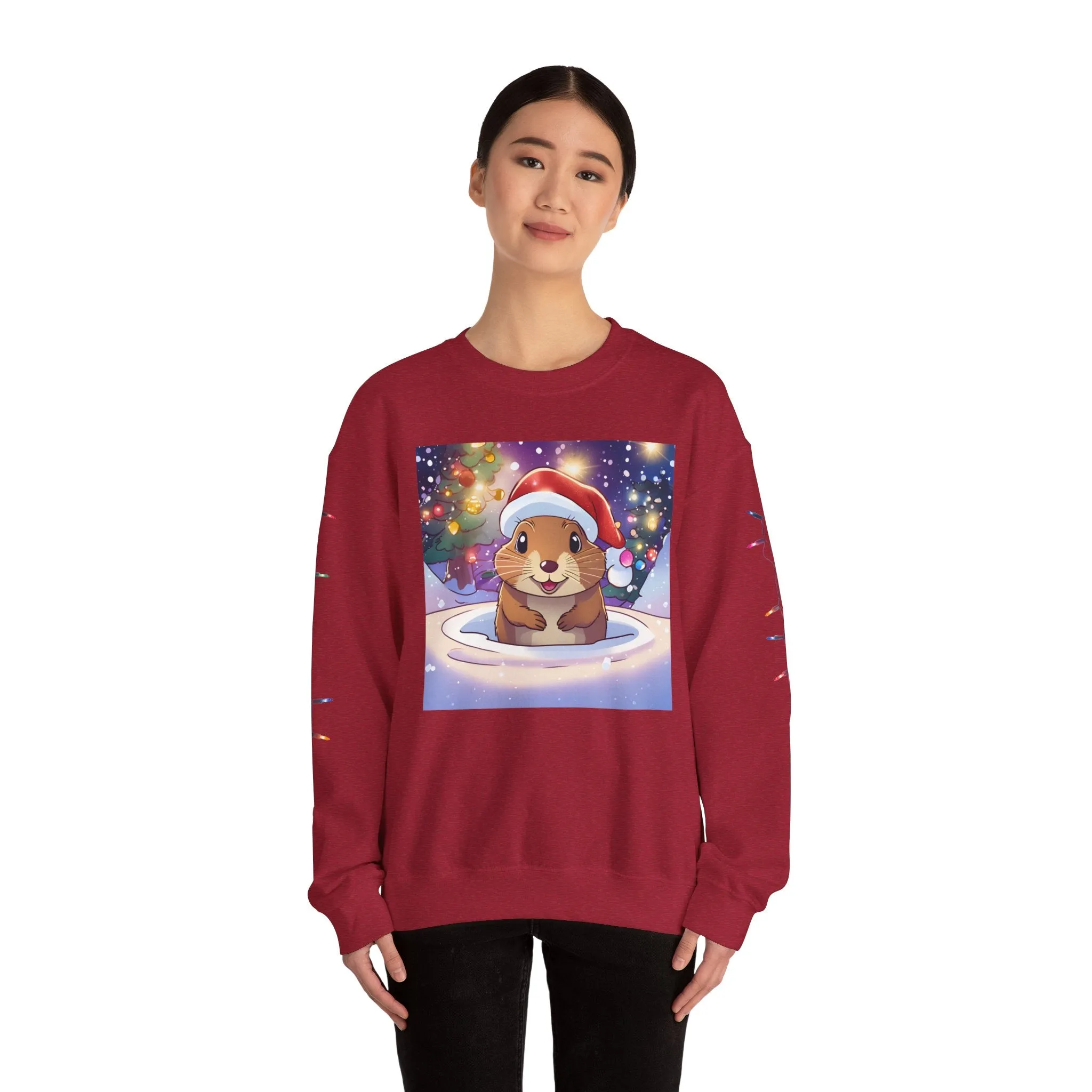Adorable Christmas Otter Sweatshirt with Festive Lights