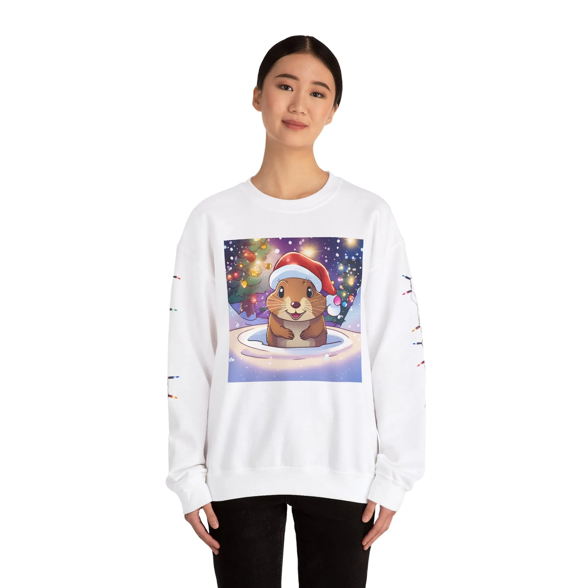Adorable Christmas Otter Sweatshirt with Festive Lights