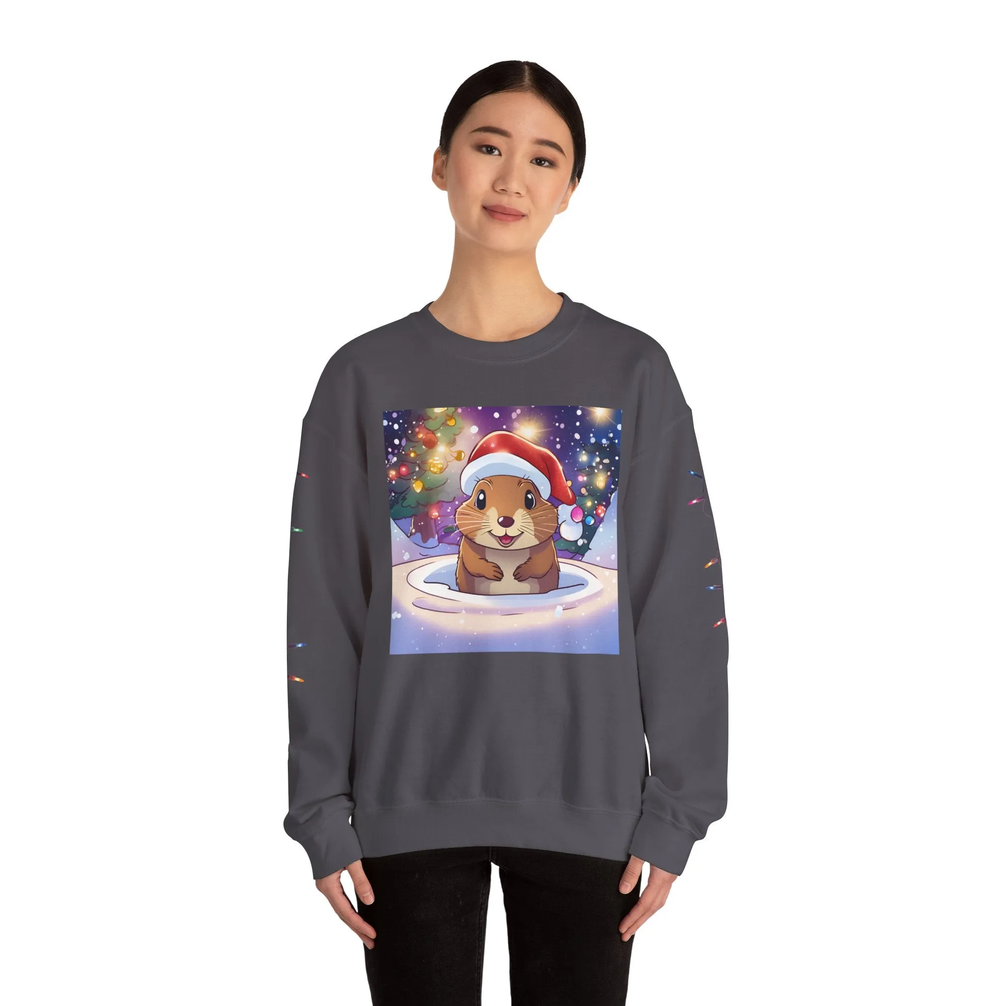 Adorable Christmas Otter Sweatshirt with Festive Lights