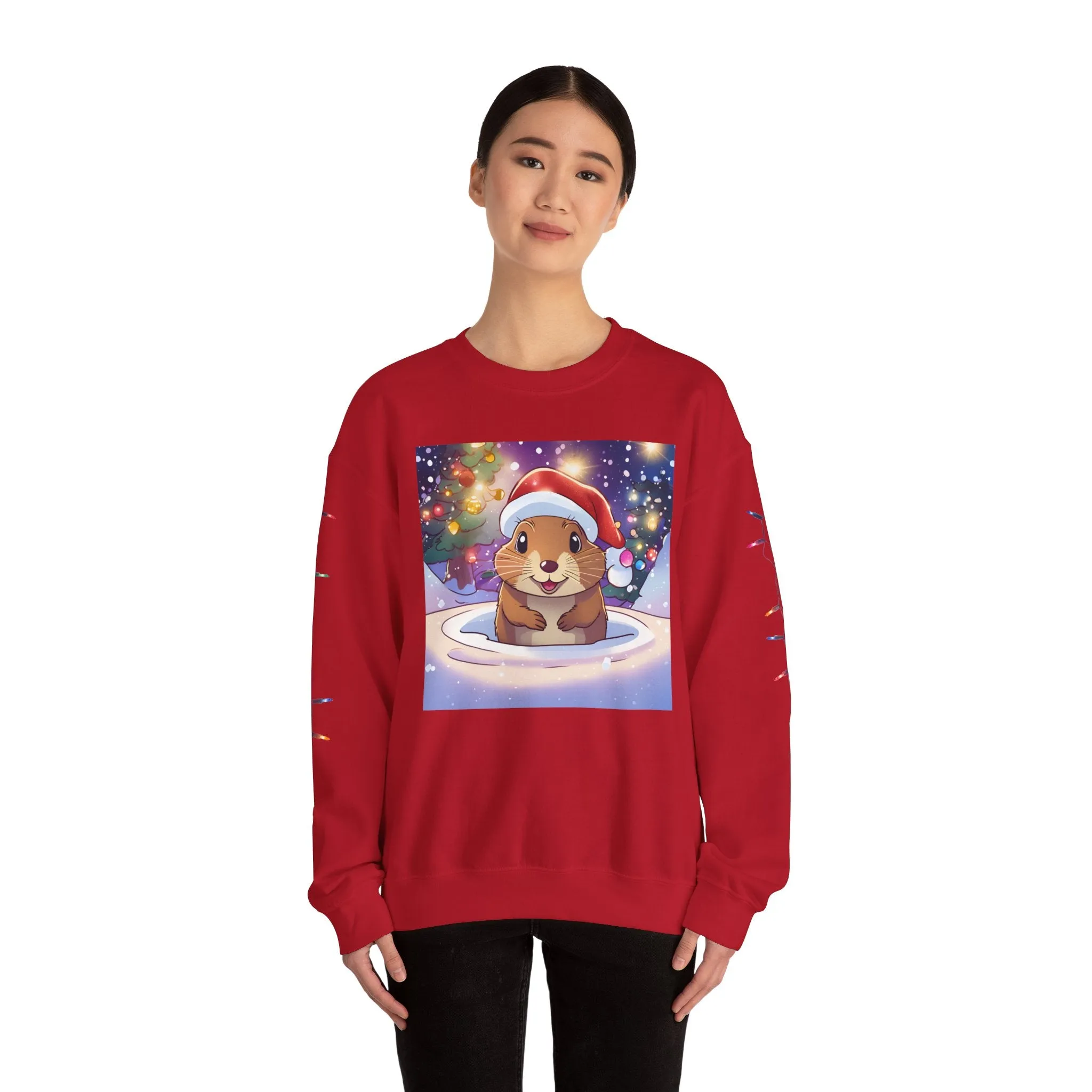 Adorable Christmas Otter Sweatshirt with Festive Lights