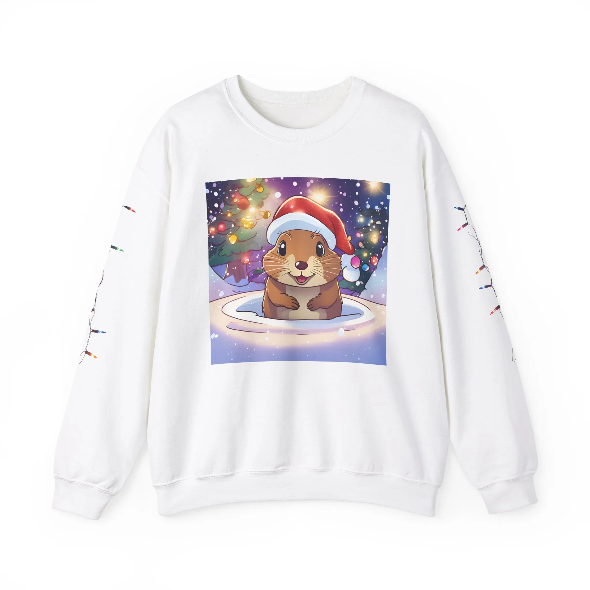 Adorable Christmas Otter Sweatshirt with Festive Lights