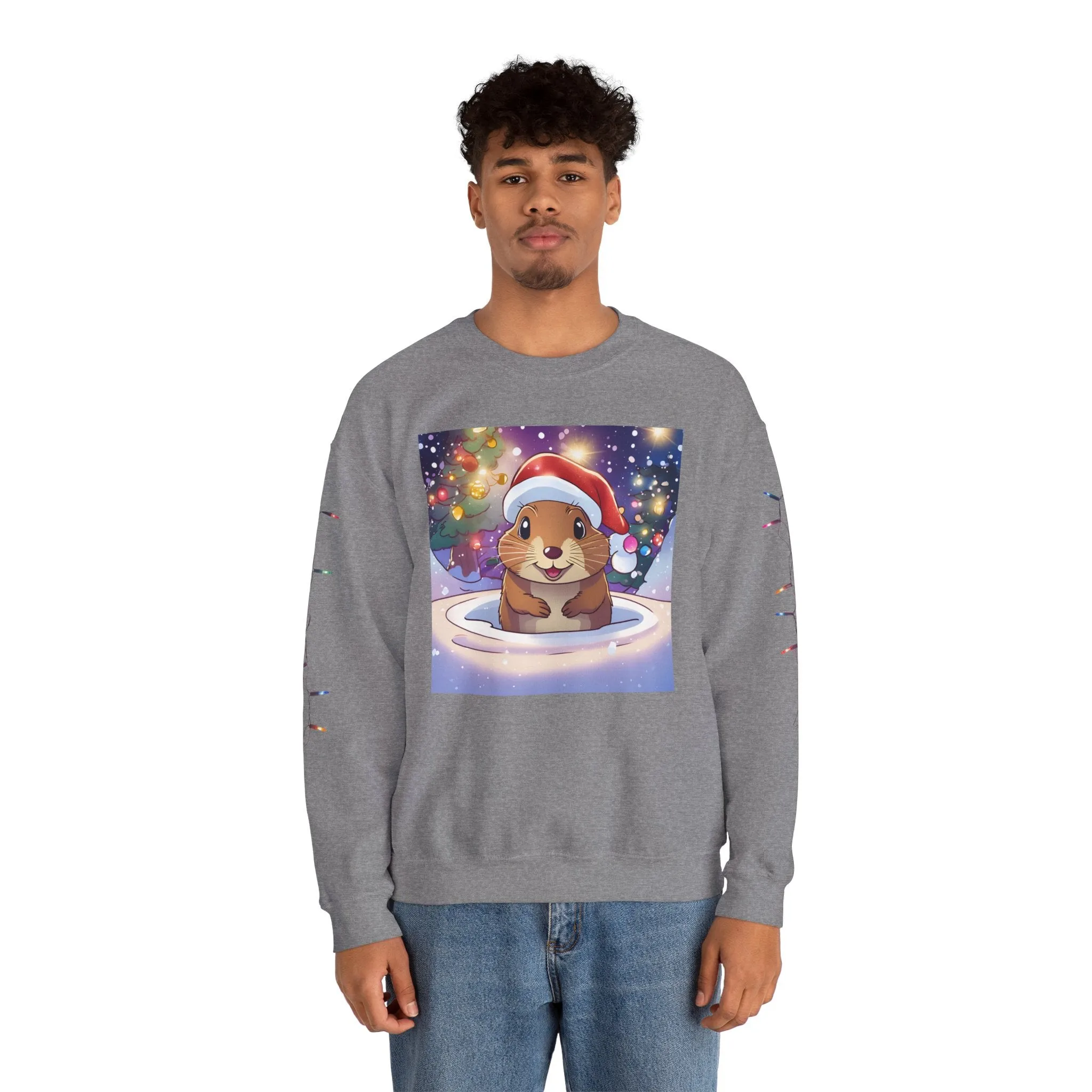 Adorable Christmas Otter Sweatshirt with Festive Lights