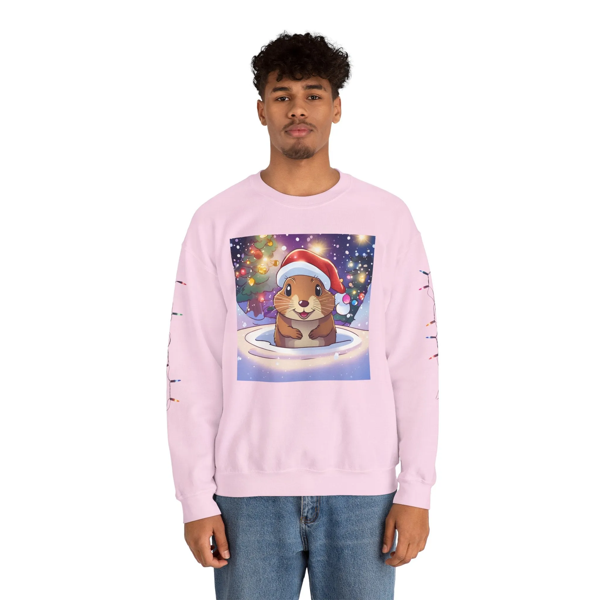 Adorable Christmas Otter Sweatshirt with Festive Lights