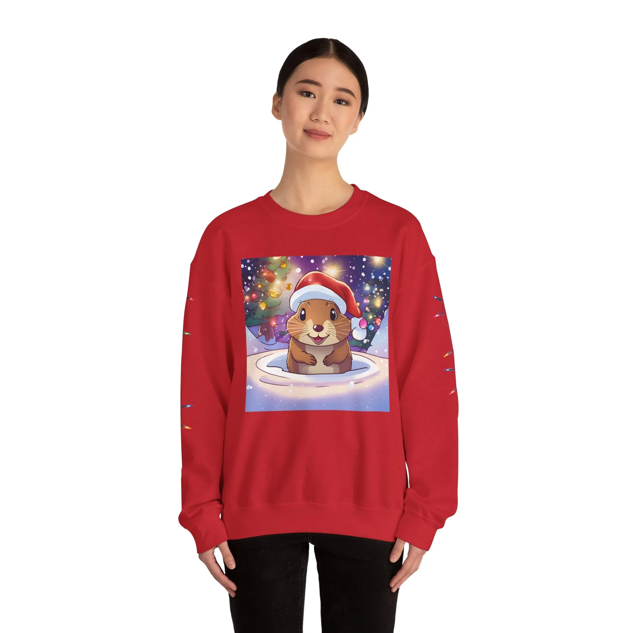 Adorable Christmas Otter Sweatshirt with Festive Lights