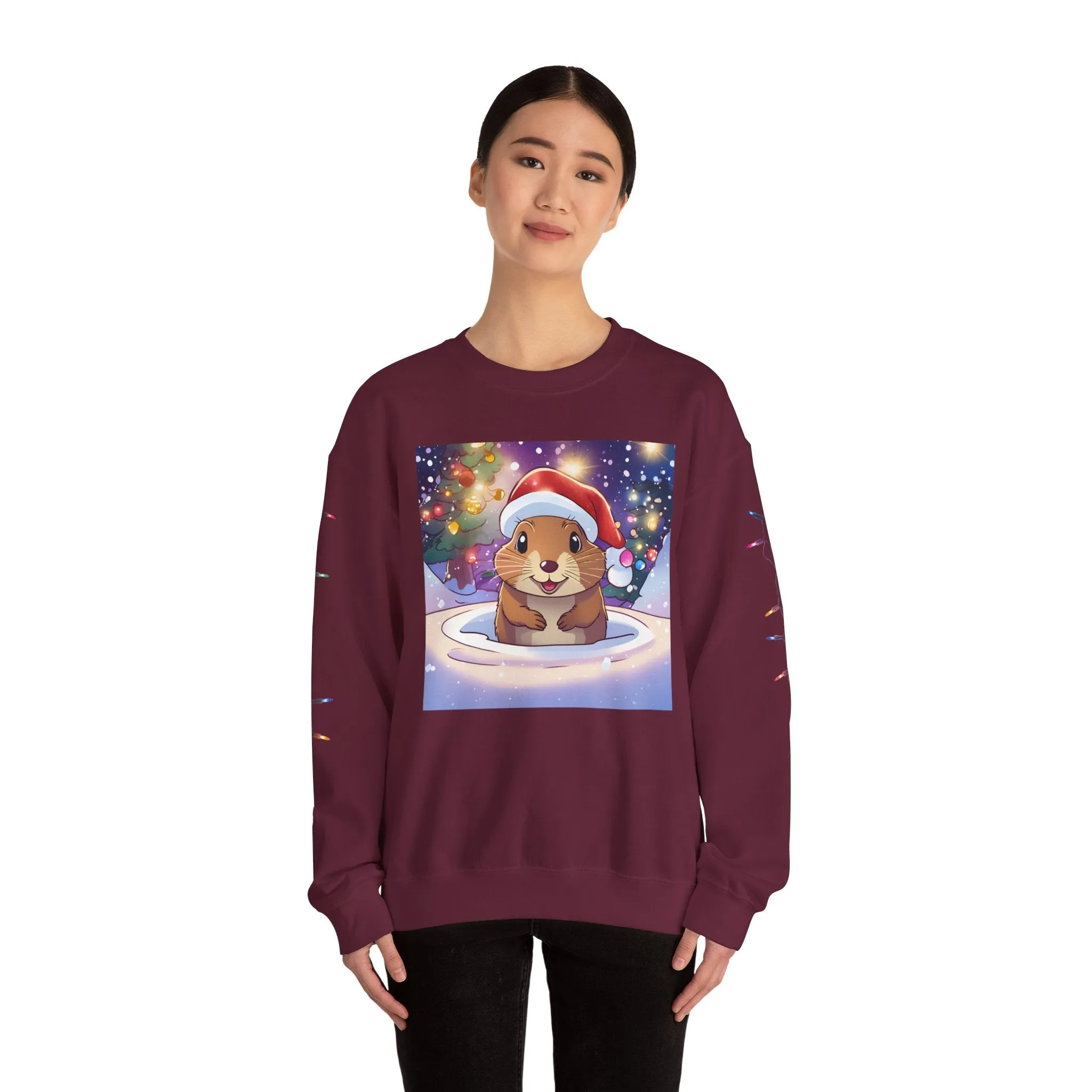 Adorable Christmas Otter Sweatshirt with Festive Lights