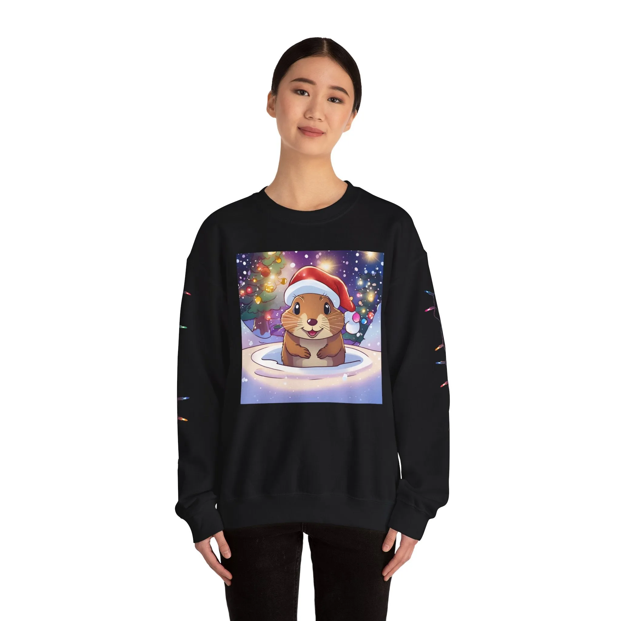 Adorable Christmas Otter Sweatshirt with Festive Lights