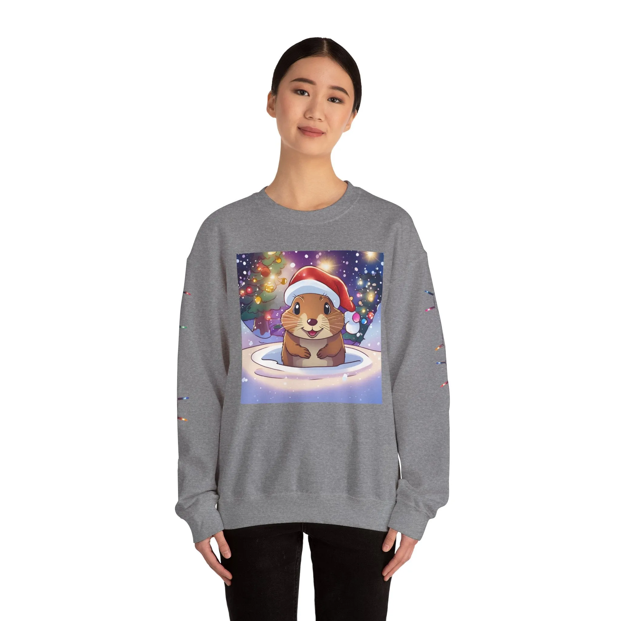 Adorable Christmas Otter Sweatshirt with Festive Lights