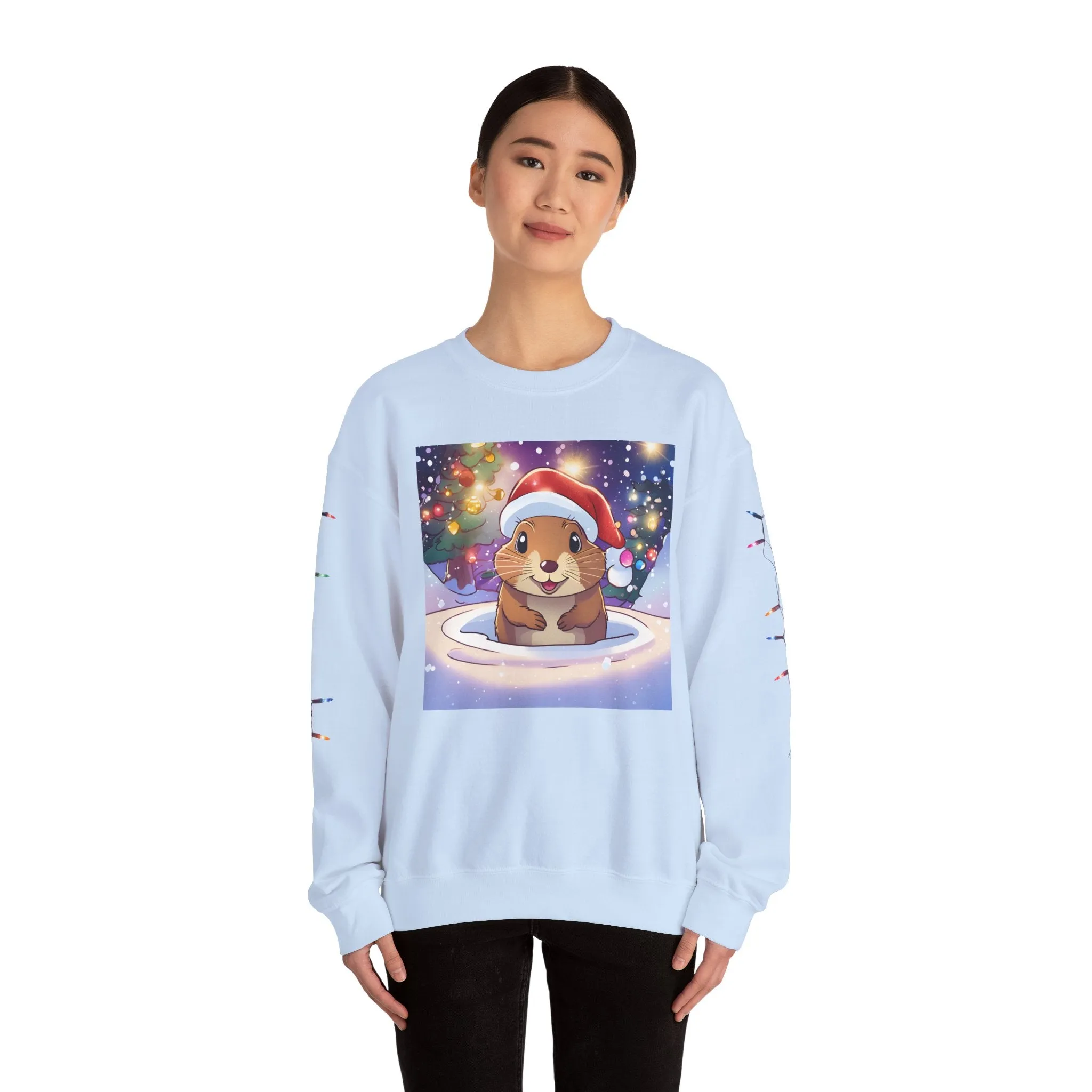 Adorable Christmas Otter Sweatshirt with Festive Lights