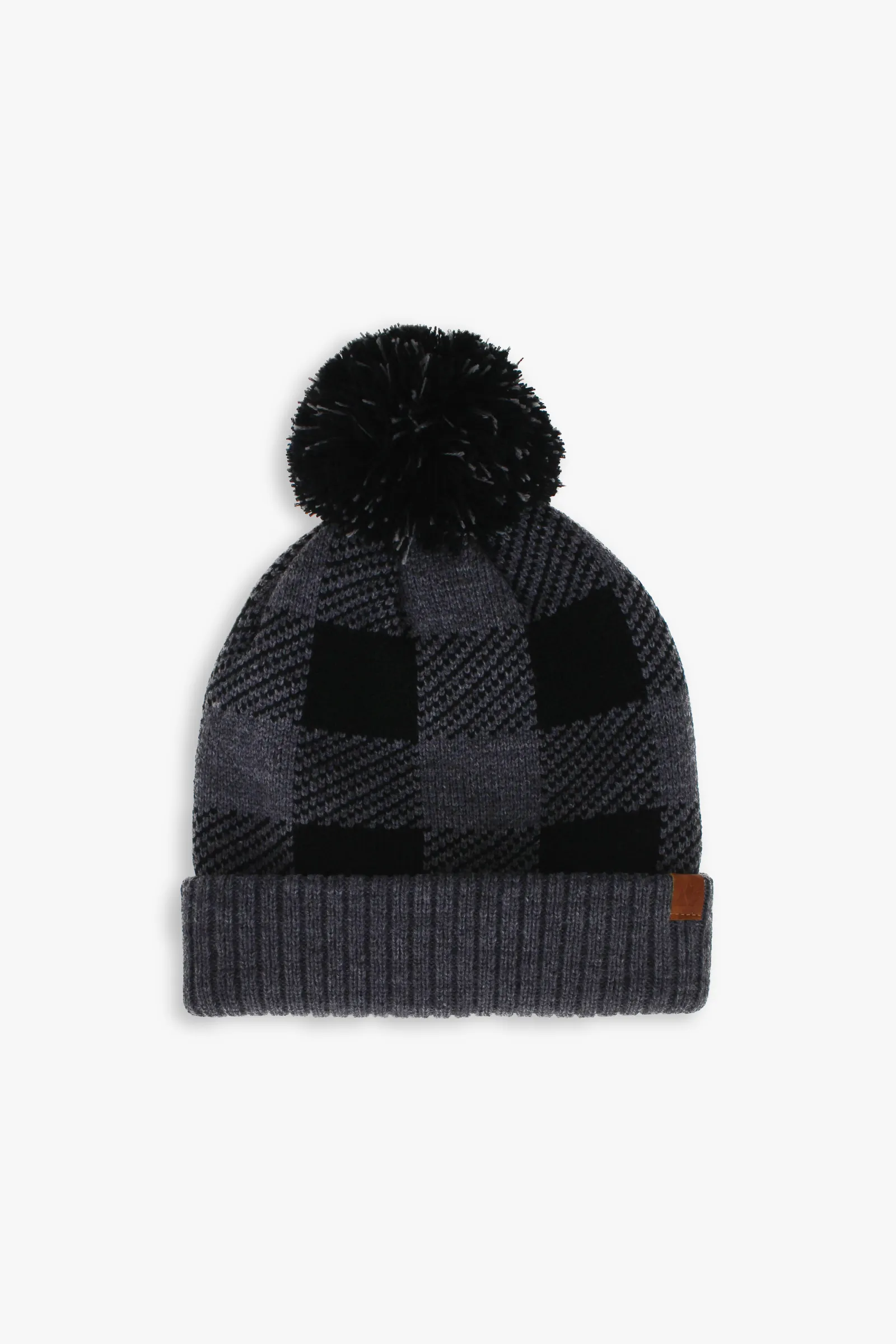 Adult Unisex Plaid Faux Shearling Lined Plaid Pom-Pom Toque