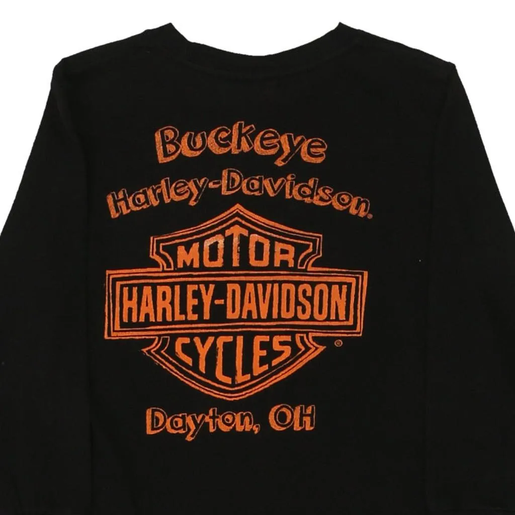 Age 5-6. Harley Davidson Graphic Long Sleeve T-Shirt - XS Black Cotton