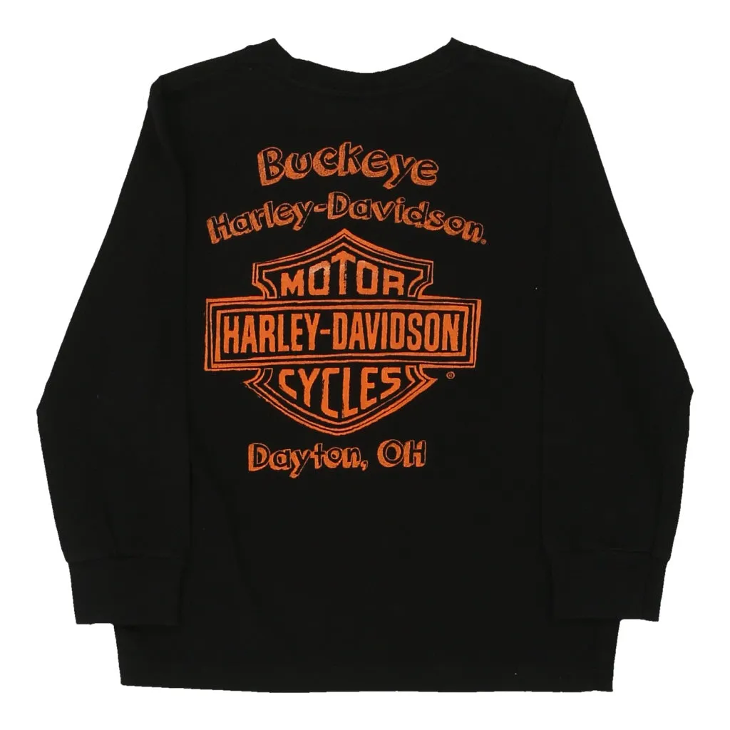 Age 5-6. Harley Davidson Graphic Long Sleeve T-Shirt - XS Black Cotton