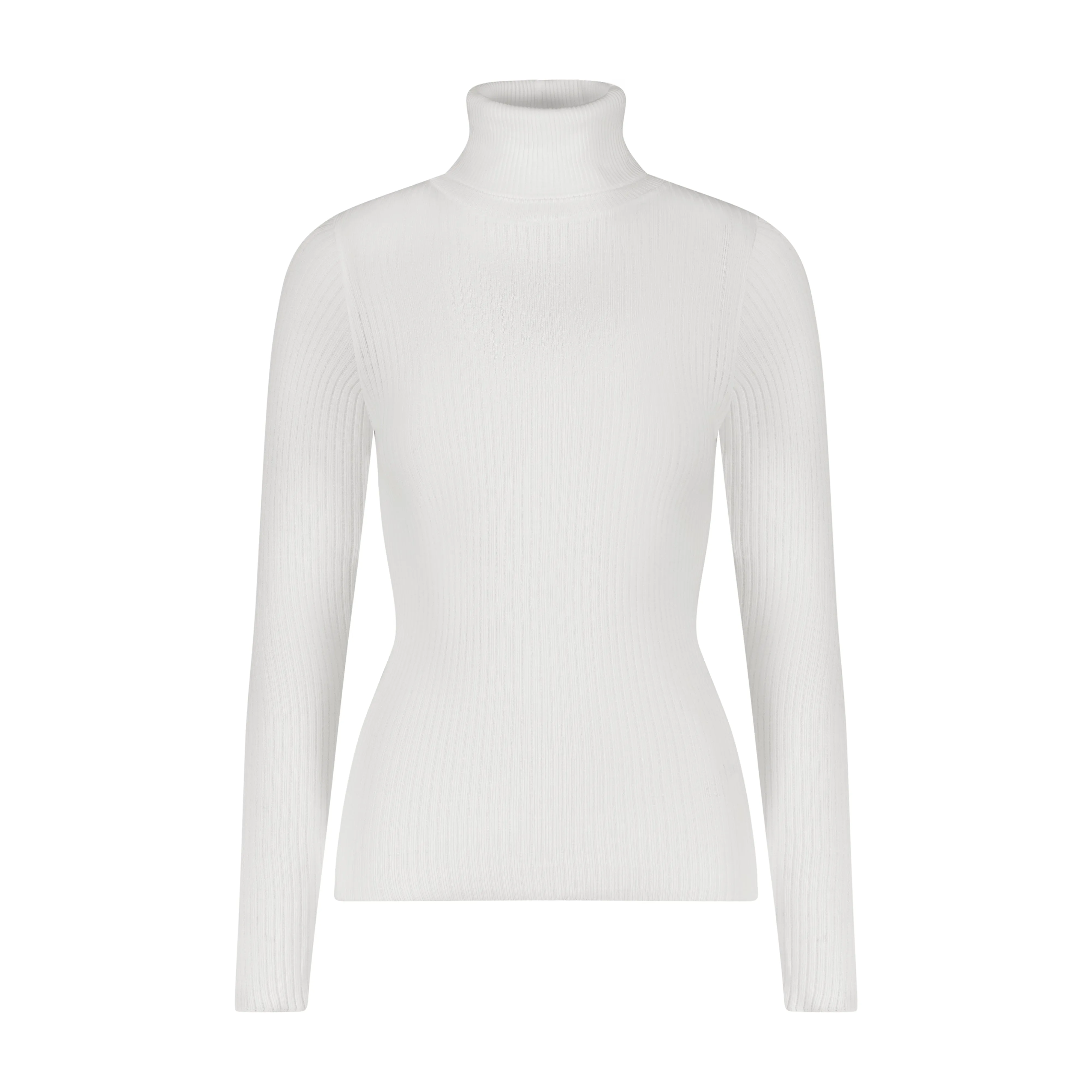 ALI TURTLENECK Fitted LS Rib Knit Pearl White