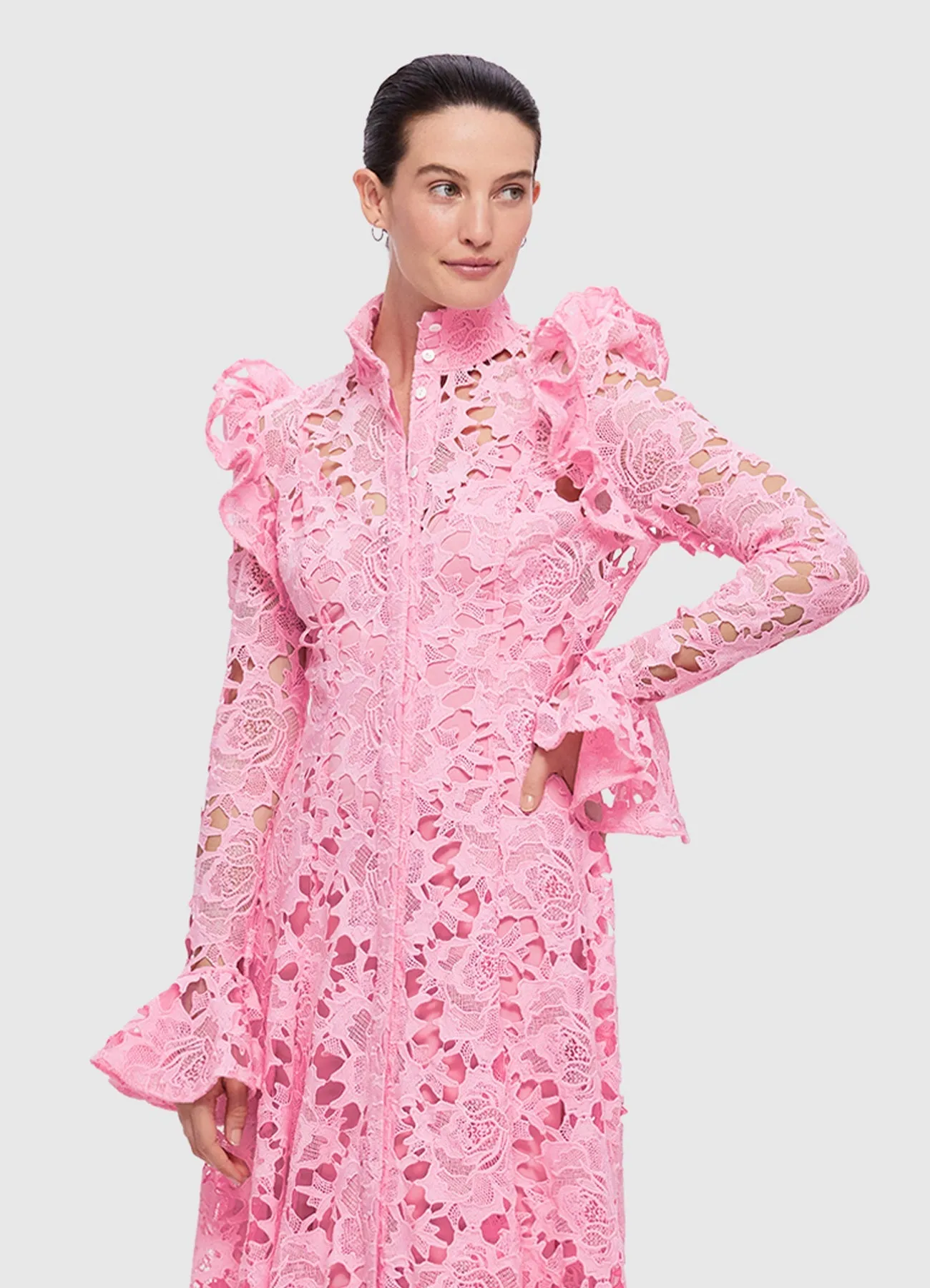 Aliyah Lace Butterfly Sleeve Midi Dress - Candy Pink