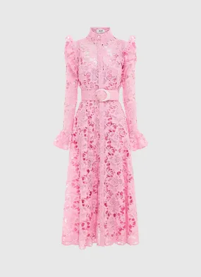 Aliyah Lace Butterfly Sleeve Midi Dress - Candy Pink