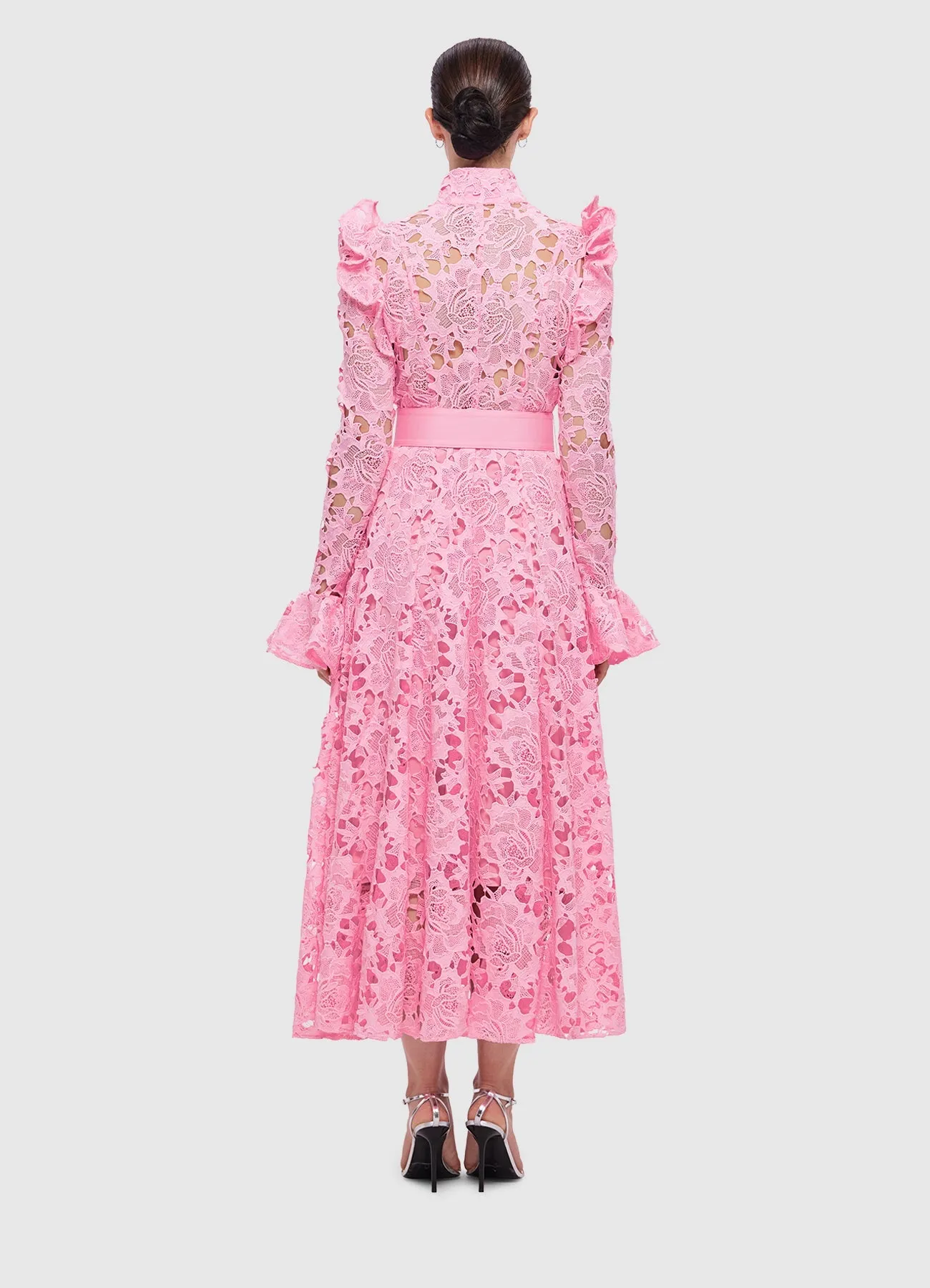 Aliyah Lace Butterfly Sleeve Midi Dress - Candy Pink