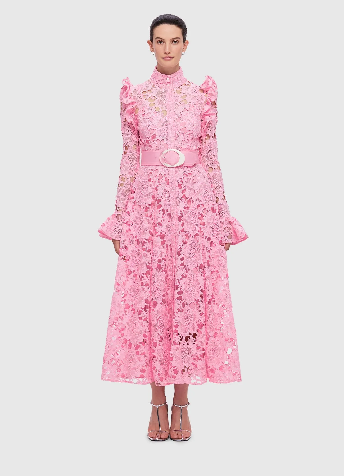 Aliyah Lace Butterfly Sleeve Midi Dress - Candy Pink