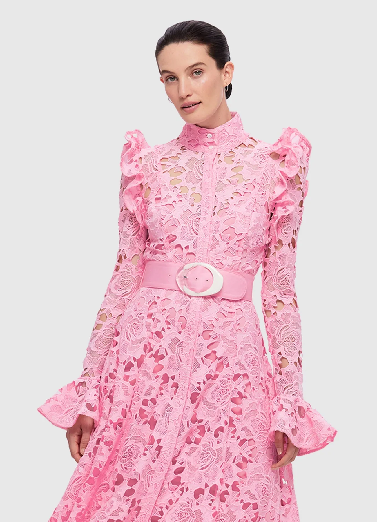 Aliyah Lace Butterfly Sleeve Midi Dress - Candy Pink