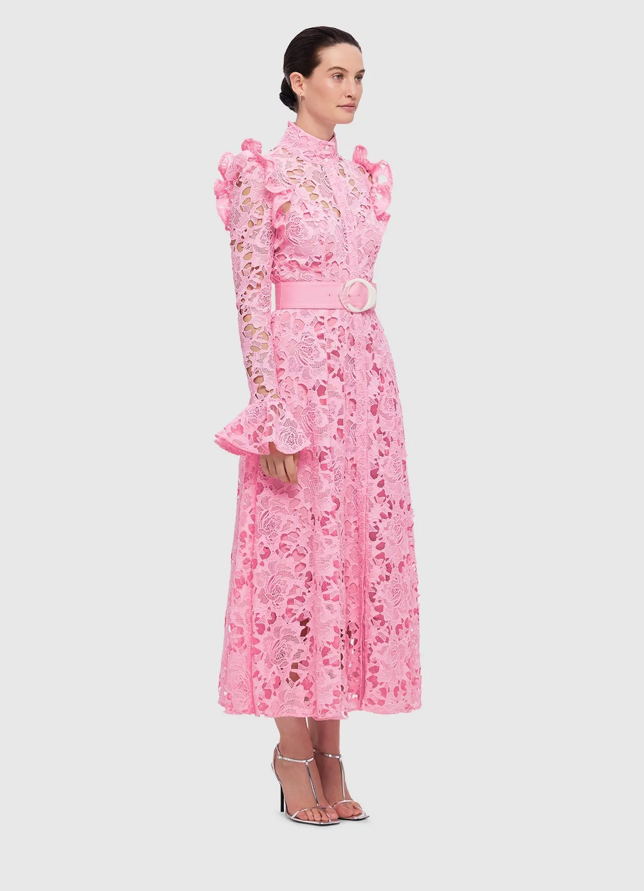 Aliyah Lace Butterfly Sleeve Midi Dress - Candy Pink