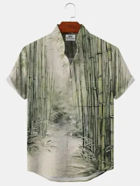 Alohadaddy Ethnic Geometric Pattern Button Pocket Casual Short Sleeve Shirt