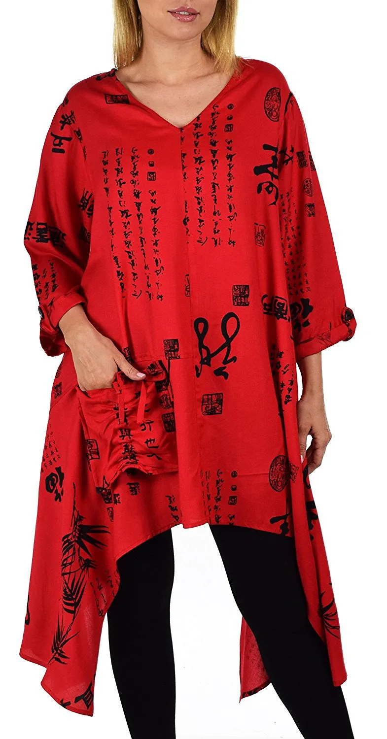 Asymmetrical Swing Tunic, Japanese print Tunic Dress, Women Tunic, Asymmetrical tunic in Plus Sizes