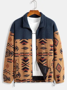 Aztec Print Patchwork Teddy Fleece Coat