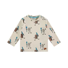 Baby Long Sleeve Tee - Cream Dancing Breakfast Print by Babyface