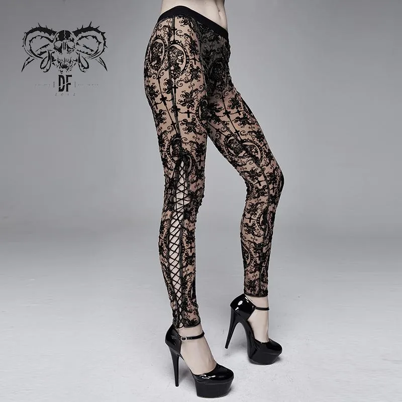'Bathory' Gothic Patterned Mesh Leggings