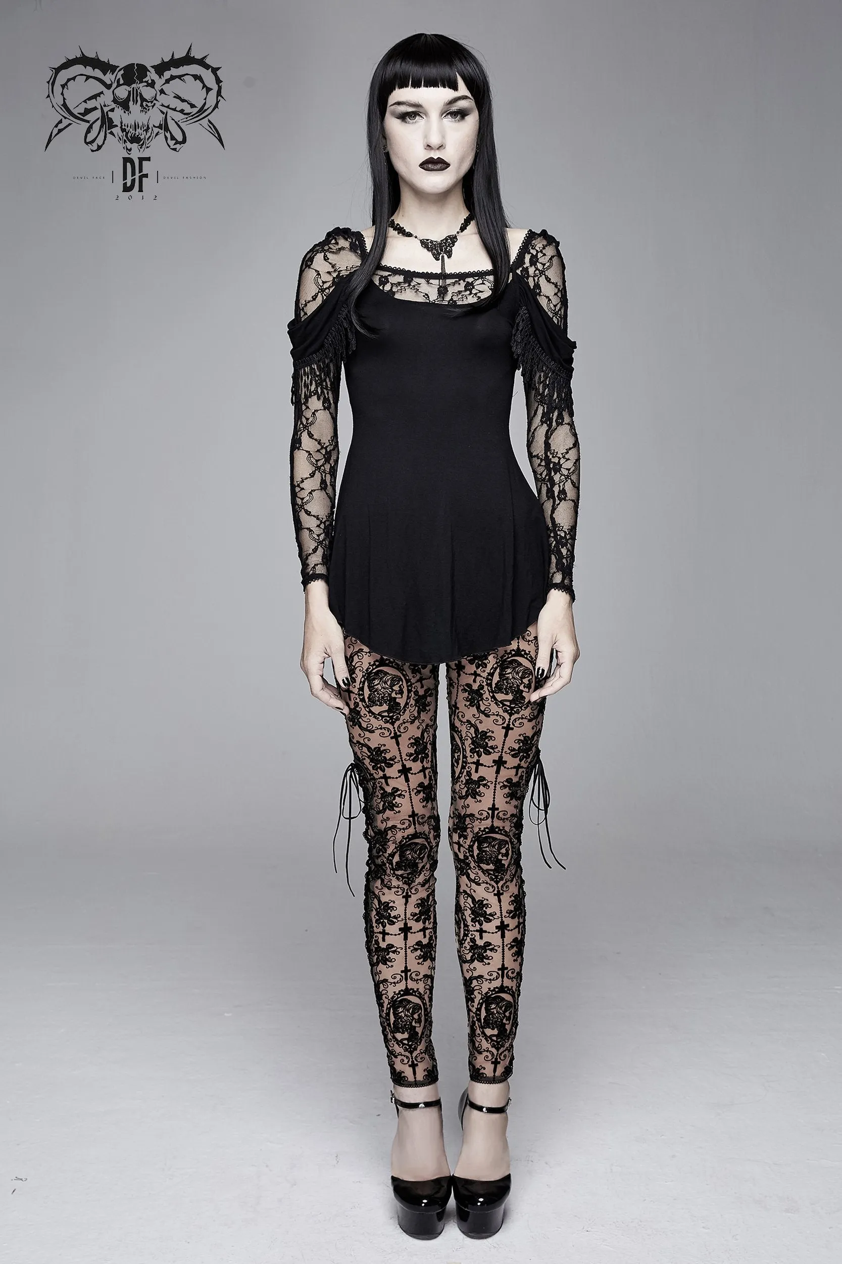 'Bathory' Gothic Patterned Mesh Leggings