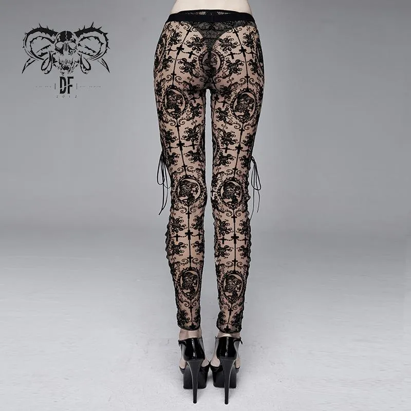 'Bathory' Gothic Patterned Mesh Leggings