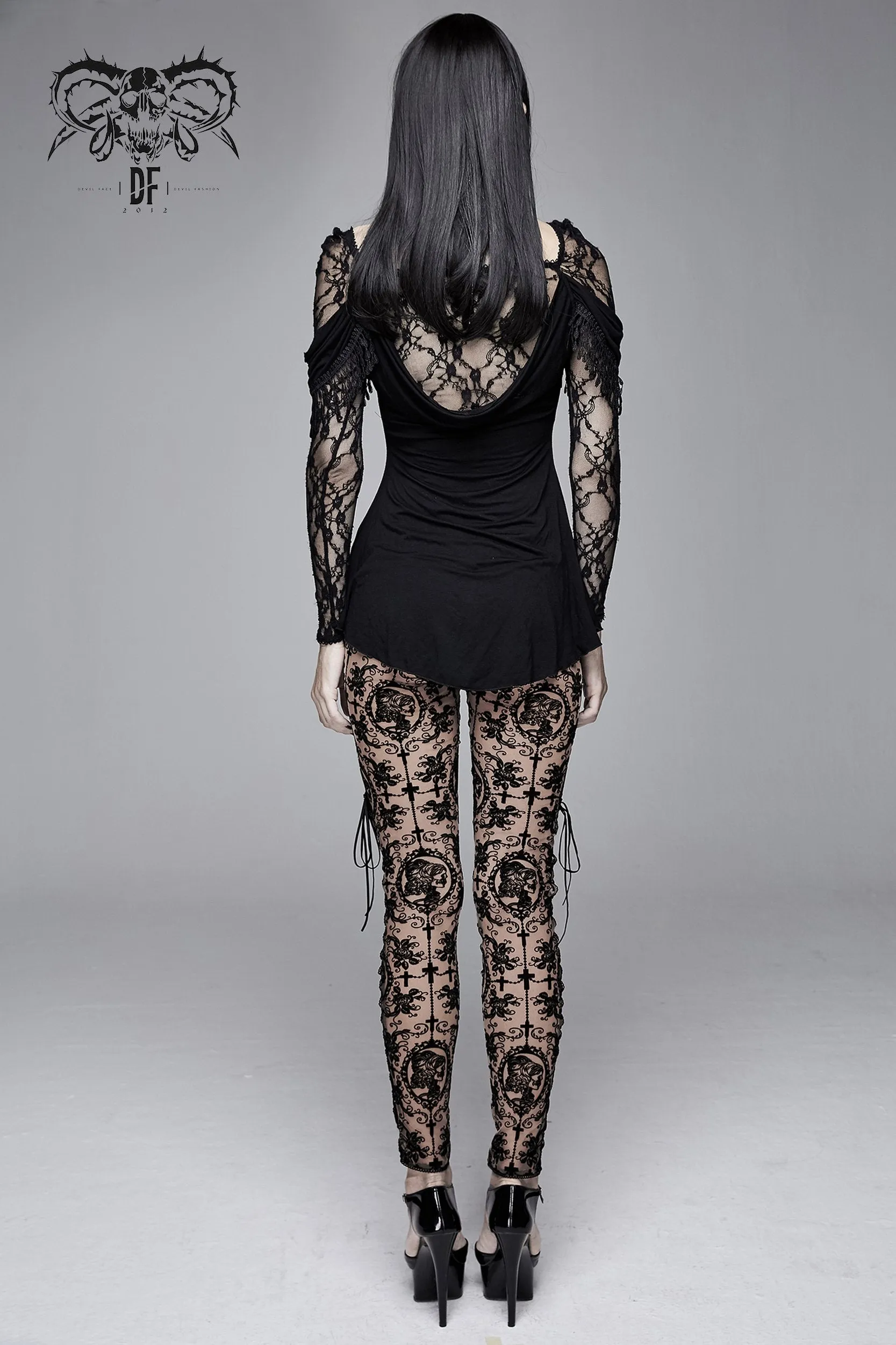 'Bathory' Gothic Patterned Mesh Leggings