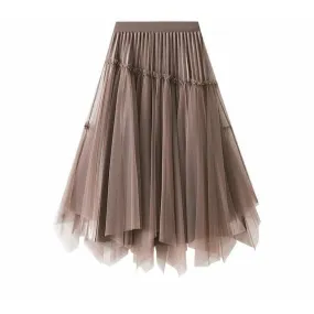 Beading Layered Hem High Waist Skirt