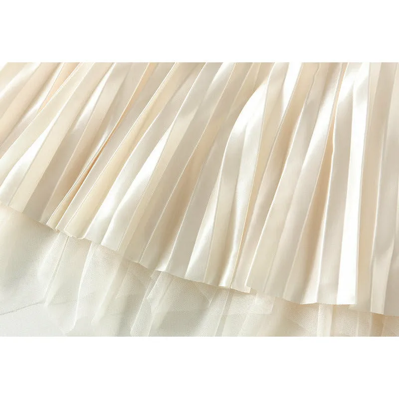 Beading Layered Hem High Waist Skirt