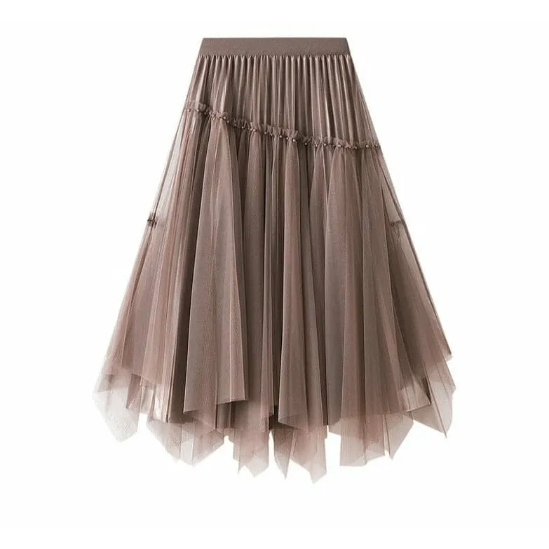 Beading Layered Hem High Waist Skirt