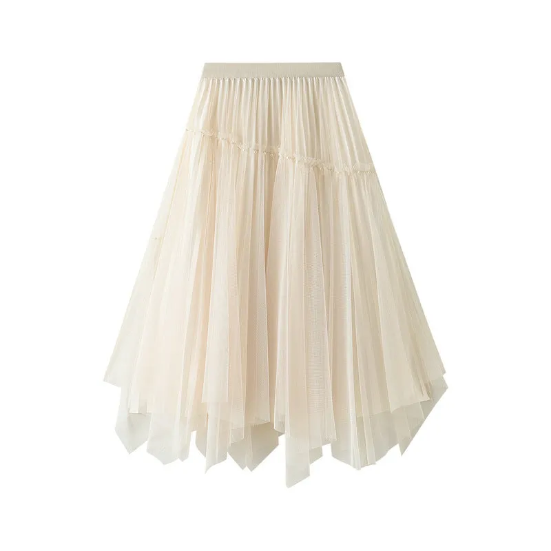 Beading Layered Hem High Waist Skirt