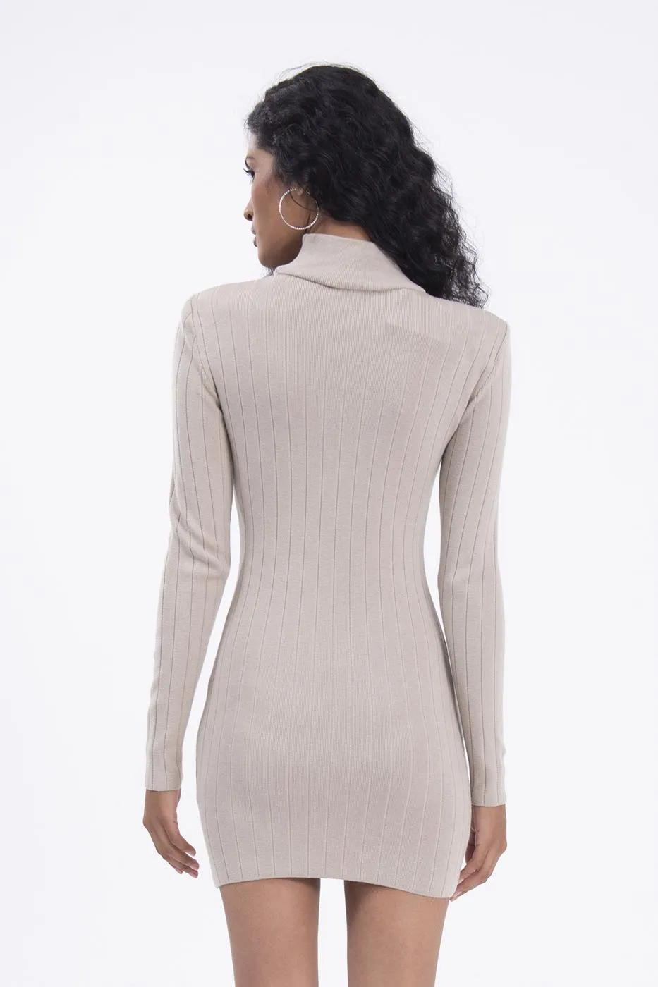 Beige Padded Knitted Mini Dress